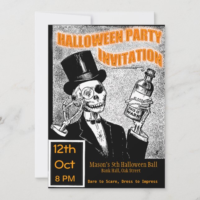 Halloween party skeleton invitation (Front)