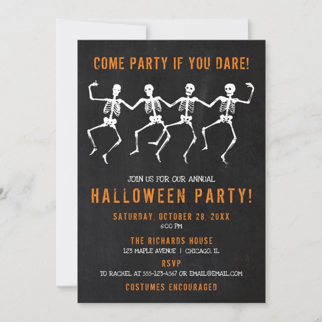 Halloween party Skeletons dancing chalkboard Invitation (Front)