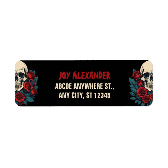 Halloween party skull roses return address label (Front)