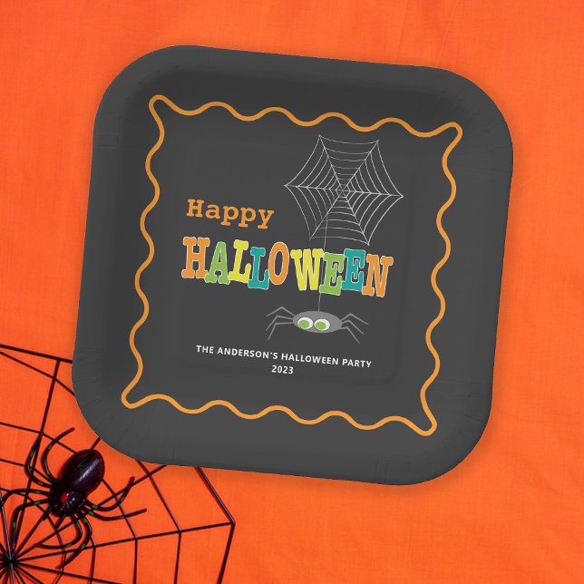 Halloween Party Spider Colourful Typography Paper Plate (Creator Uploaded)