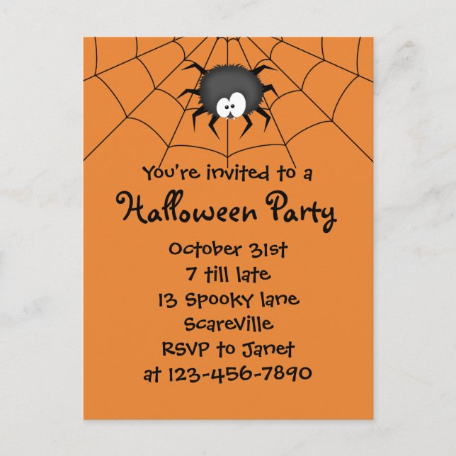 Halloween Party Spider Invitation Postcard (Front)