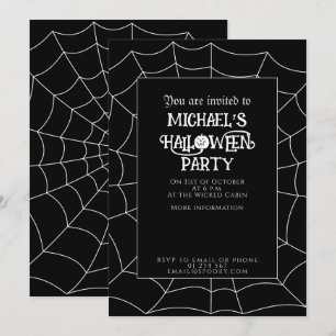 Halloween party spiderweb black and white invitation