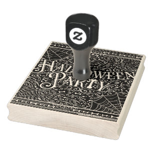Halloween Party Spiderwebs & Bones Black White Rubber Stamp
