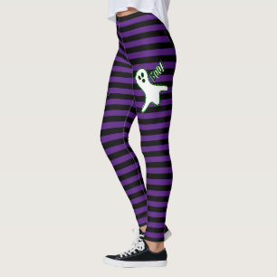 Halloween Party Spooky Cat Cute Ghost Purple Black Leggings