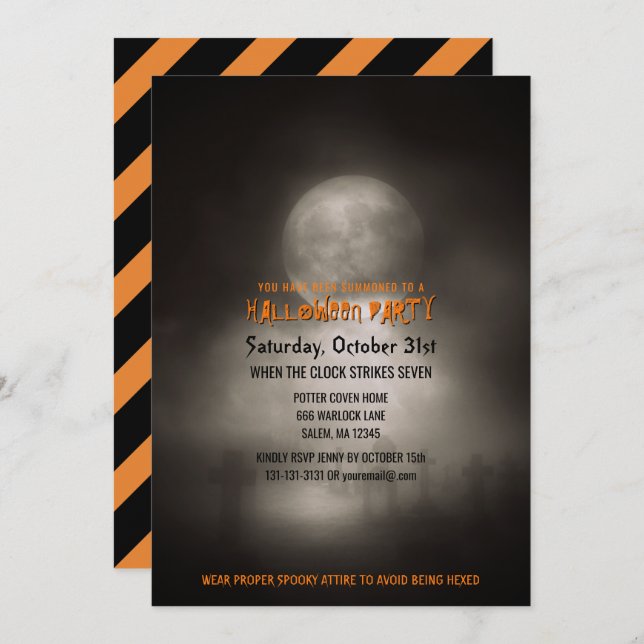 Halloween Party Spooky Moonlight Graveyard Invitation (Front/Back)