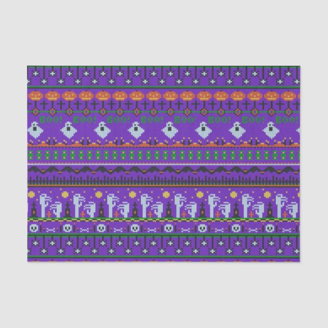 Halloween party stuff - Purple knitting pattern Tissue Paper (Front)
