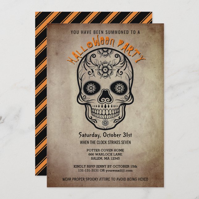 Halloween Party Sugar Skull Day of the Dead Invitation (Front/Back)