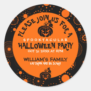 Halloween Party Template Modern Orang Circles Classic Round Sticker