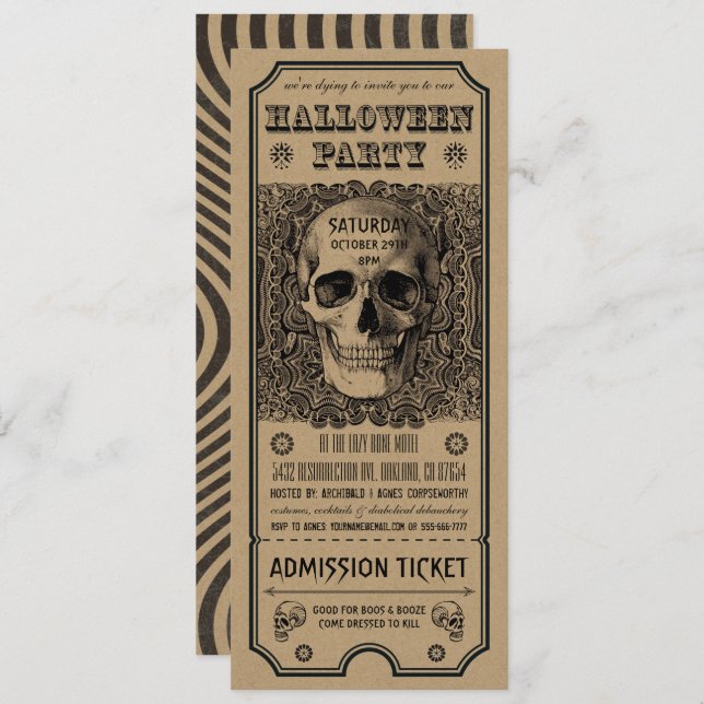 Halloween Party Ticket Invitations Steampunk Kraft (Front/Back)