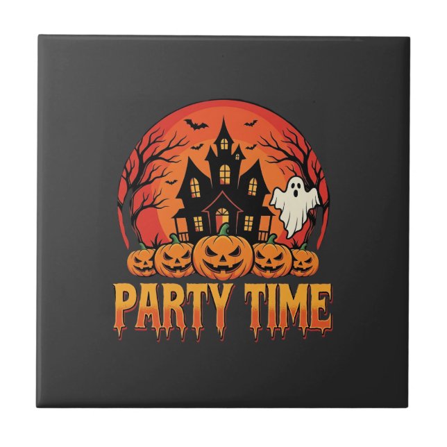 Halloween Party Time Ghost Pumpkin Design_1 Ceramic Tile (Front)