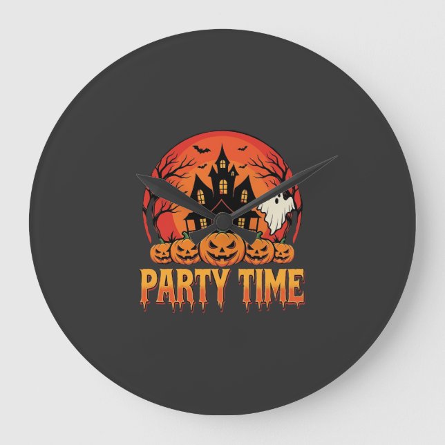 Halloween Party Time Ghost Pumpkin Design_1 Large Clock (Front)