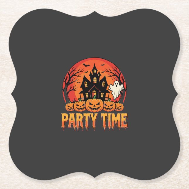 Halloween Party Time Ghost Pumpkin Design_1 Paper Coaster (Front)