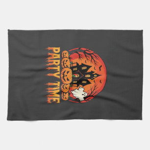 Halloween Party Time Ghost Pumpkin Design_1 Tea Towel