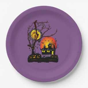 Halloween Party Time in Purple Paper Plate