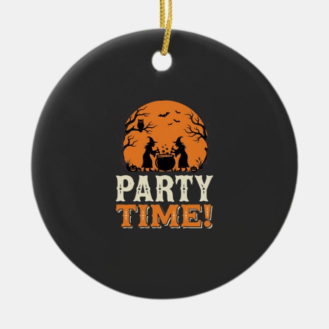 Halloween Party Time Witch Cauldron Design_1 Ceramic Ornament (Front)