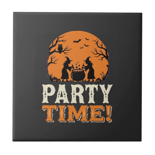 Halloween Party Time Witch Cauldron Design_1 Ceramic Tile (Front)