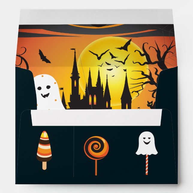 Halloween Party "Treat or Trick" Black & Orange Envelope (Back (Bottom))