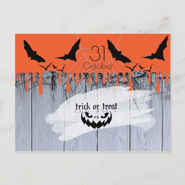 Halloween Party "Treat or Trick" Loft Modern Announcement Postcard (Front)