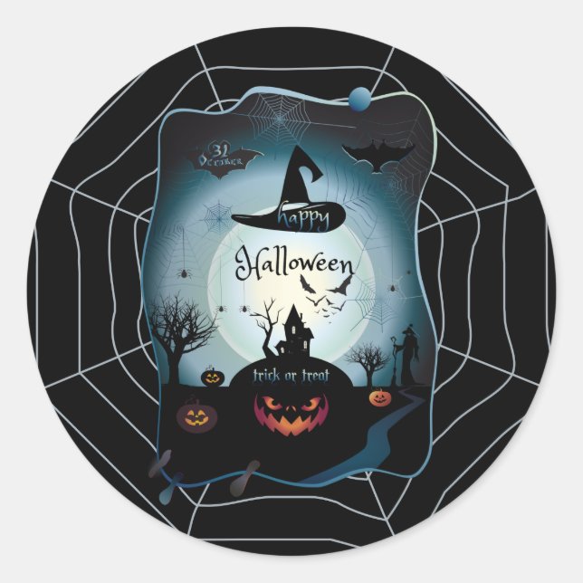Halloween Party "Treat or Trick" magnetic card Classic Round Sticker (Front)