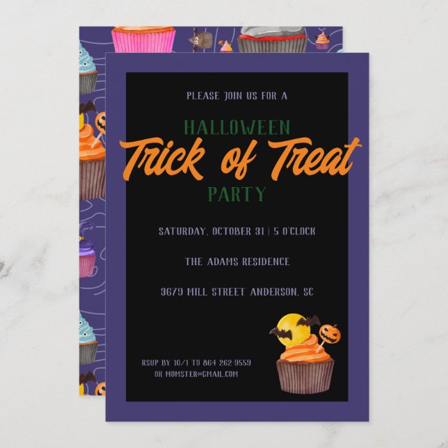 Halloween Party Trick of Treat Cute Sweet  Invitation (Front/Back)