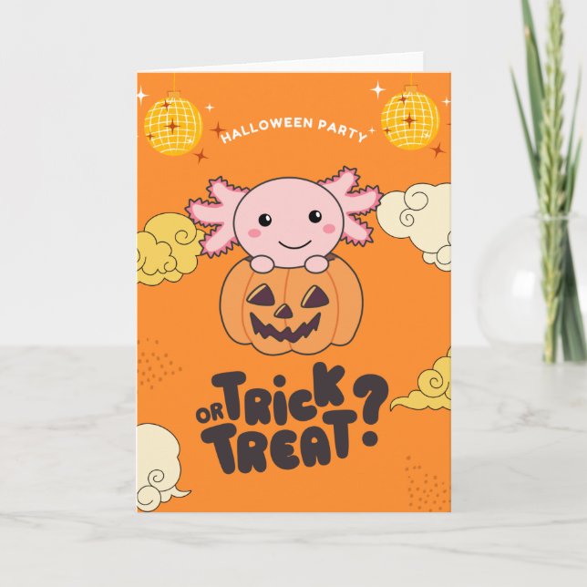 Halloween Party Trick Or Treat Axolotl Pumkin Holi Holiday Card (Front)