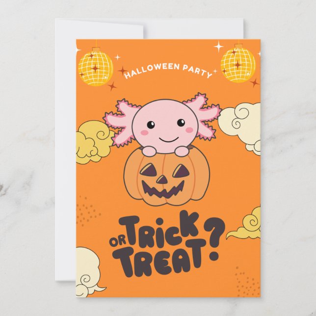 Halloween Party Trick Or Treat Axolotl Pumkin Holi Holiday Card (Front)