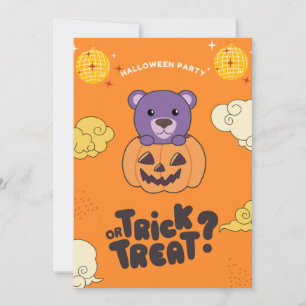 Halloween Party Trick Or Treat Bear Pumkin Holiday Card