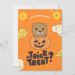 Halloween Party Trick Or Treat Beaver Pumkin Holid Holiday Card