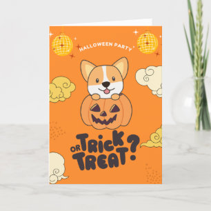 Halloween Party Trick Or Treat Corgi Pumkin Holida Holiday Card