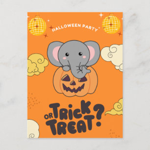 Halloween Party Trick Or Treat Elephant Pumkin Hol Holiday Postcard