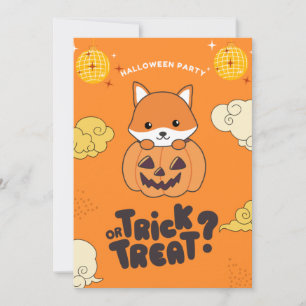 Halloween Party Trick Or Treat Fox Pumkin Holiday Card