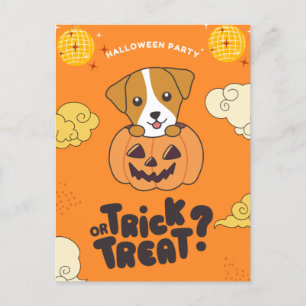 Halloween Party Trick Or Treat Jack Russel Pumkin Holiday Postcard