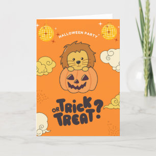Halloween Party Trick Or Treat Lion Pumkin Holiday Card