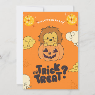 Halloween Party Trick Or Treat Lion Pumkin Holiday Card