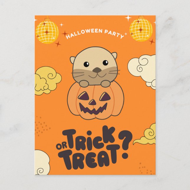 Halloween Party Trick Or Treat Otter Pumkin Holida Holiday Postcard (Front)