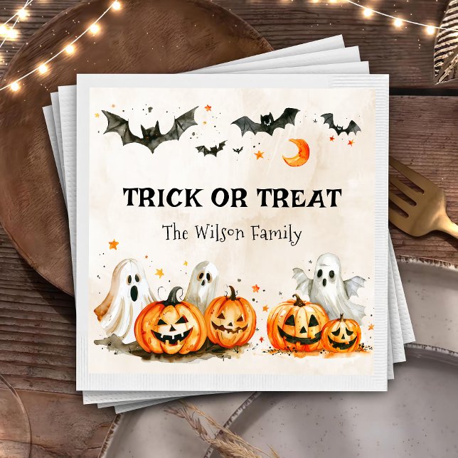 Halloween Party Trick or Treat Pumpkin Ghost Napkin (Creator Uploaded)