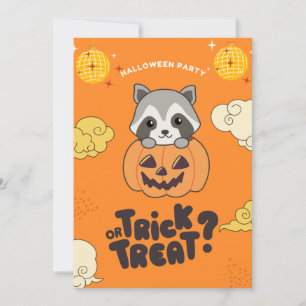 Halloween Party Trick Or Treat Racoon Pumkin Holi Holiday Card