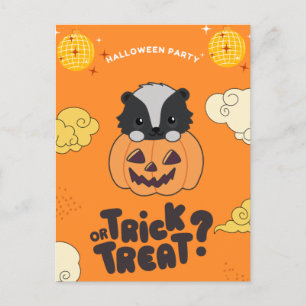 Halloween Party Trick Or Treat Skunk Pumkin Holida Holiday Postcard