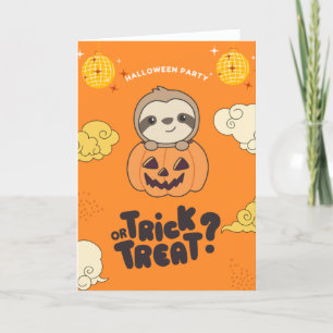 Halloween Party Trick Or Treat Sloth Pumkin Holida Holiday Card