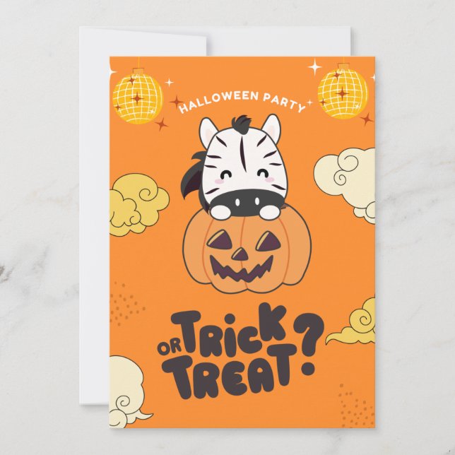 Halloween Party Trick Or Treat Zebra Pumkin Holida Holiday Card (Front)
