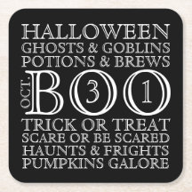 Halloween Party Typography Coasters - B & W