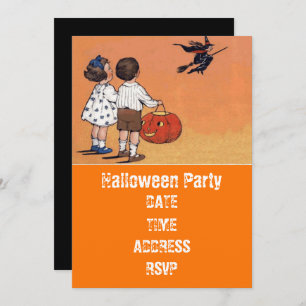 Halloween party vintage children with witch invitation