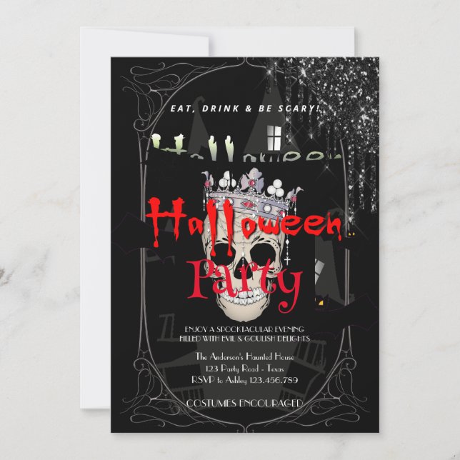 Halloween Party Vintage Gothic  Silver Skull Invitation (Front)