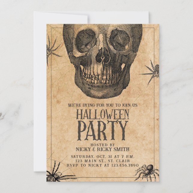 Halloween Party, Vintage Skull, Costume Party  Invitation (Front)