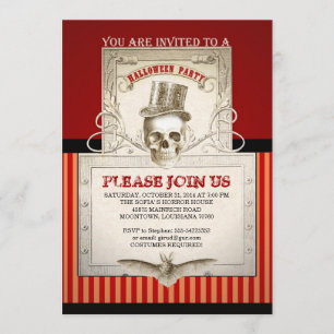 Halloween party vintage skull invitations