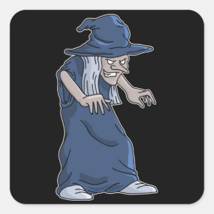 Halloween Party Witch Broom Cartoon Fun Scary Gift Square Sticker