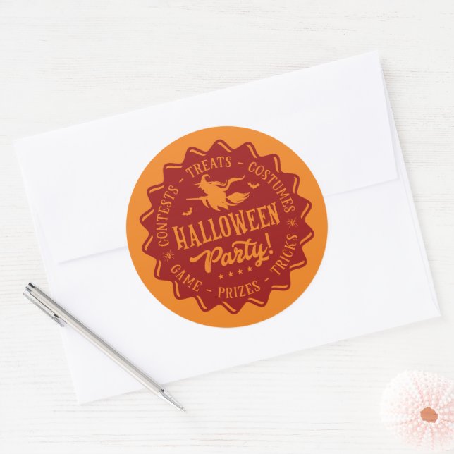 Halloween Party Witch  Classic Round Sticker (Envelope)