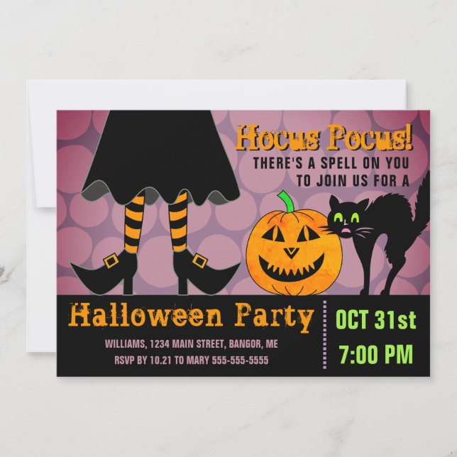 Halloween Party Witch Legs Pumpkin Cat Funny Invitation (Front)