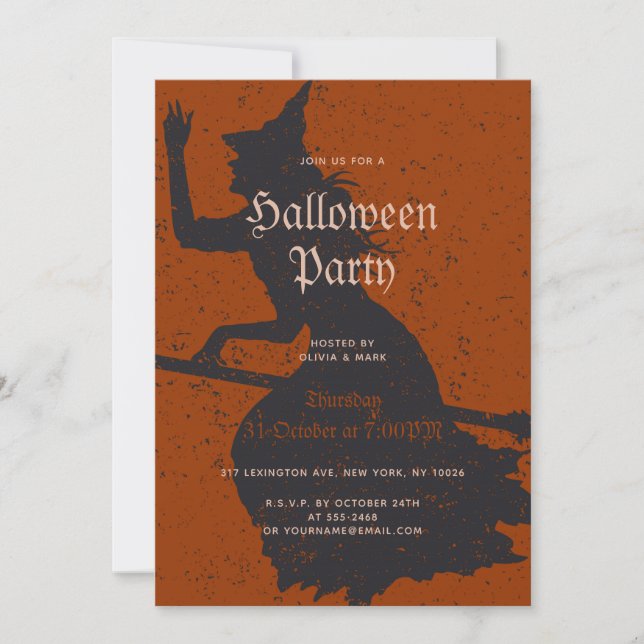 Halloween Party Witch Magic Trick or Treat Grunge Invitation (Front)