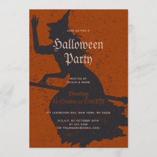 Halloween Party Witch Magic Trick or Treat Grunge Invitation